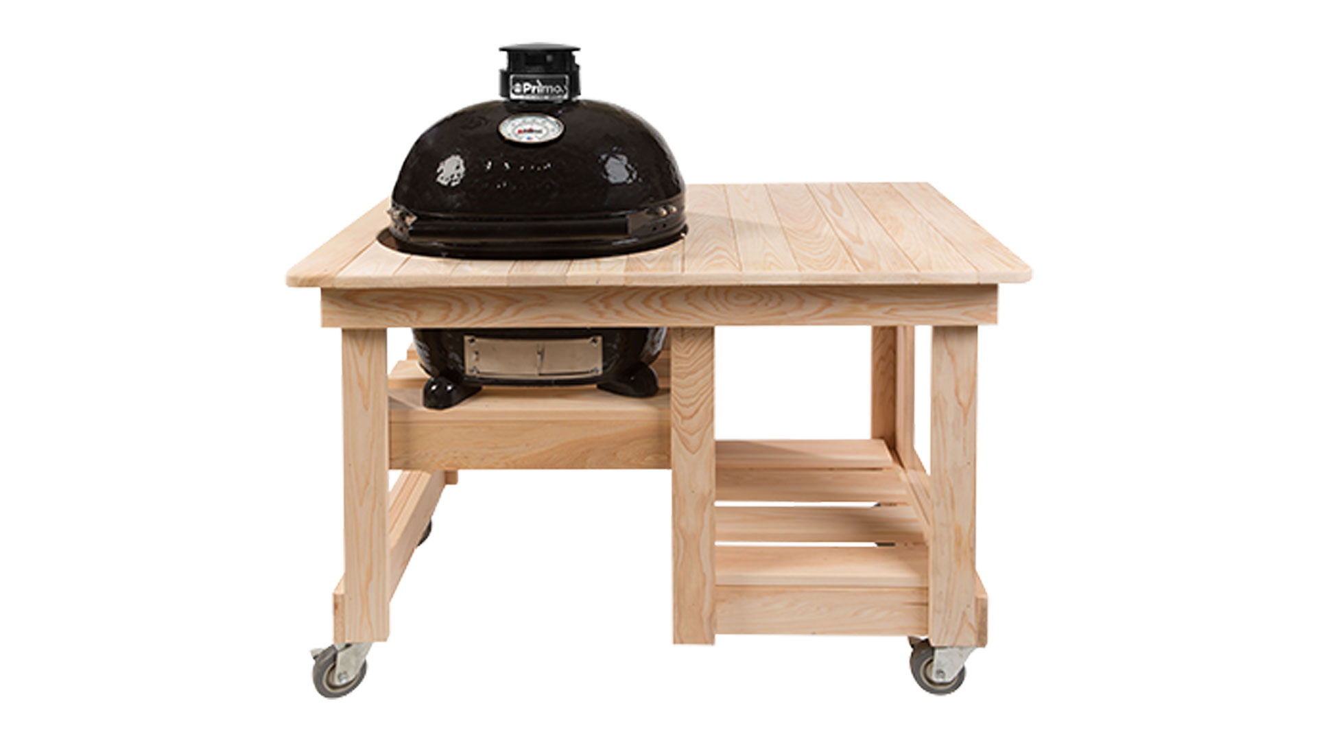 Primo grills junior charcoal grill product on wooden table